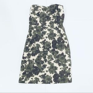 NWT J.Crew Ikat Abstract Floral Green Pattern Strapless Dress